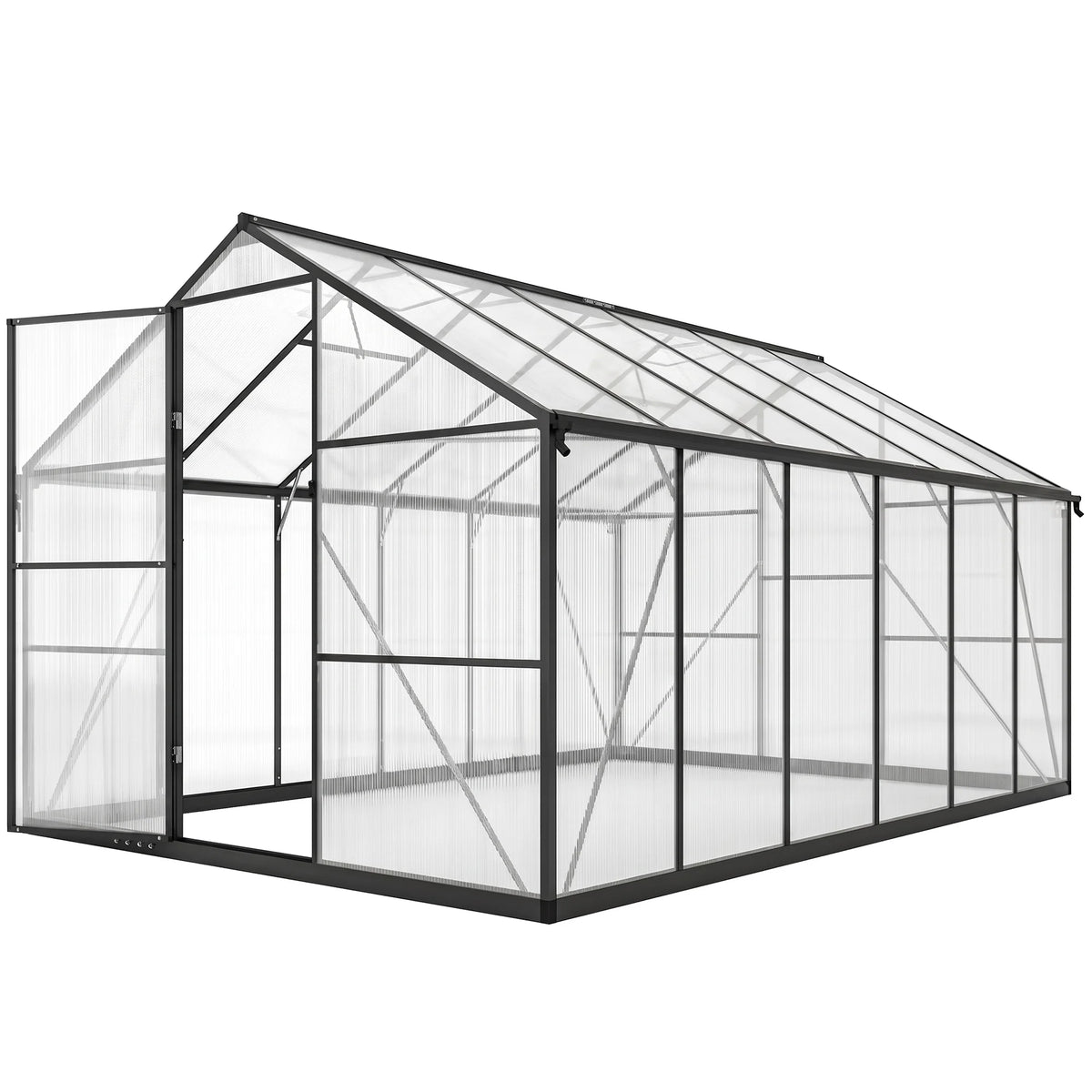 Serre polycarbonate 9 m² aluminium noir 363 x 247 x 205 cm
