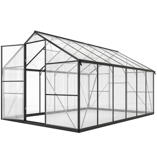 Serre polycarbonate 9 m² aluminium noir 363 x 247 x 205 cm
