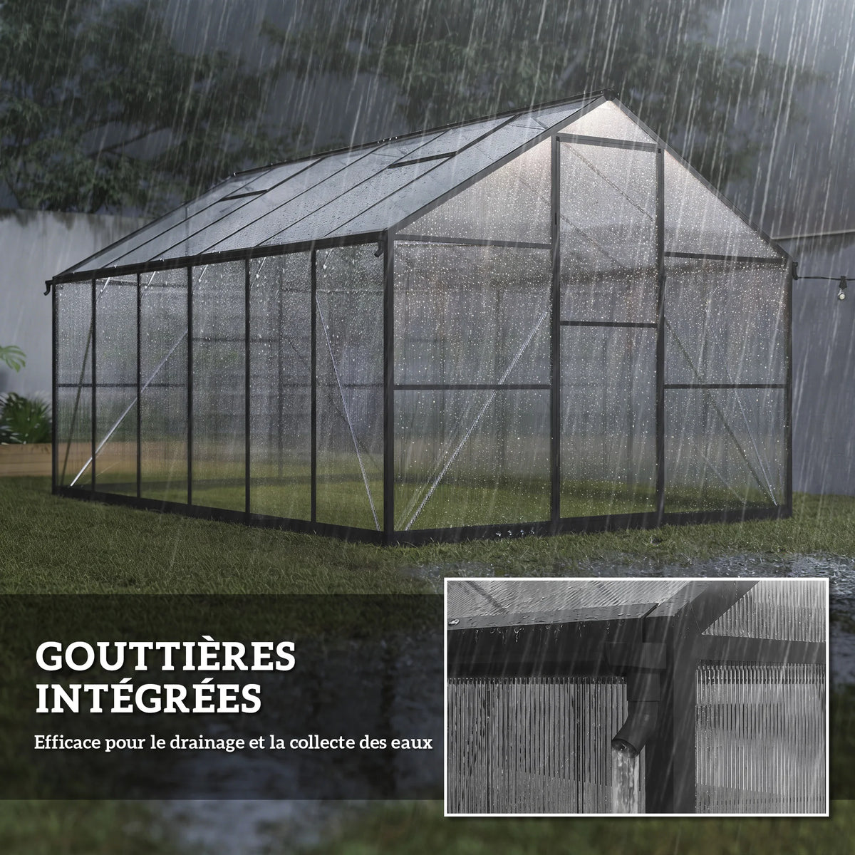 Gouttières intégrées de la serre polycarbonate